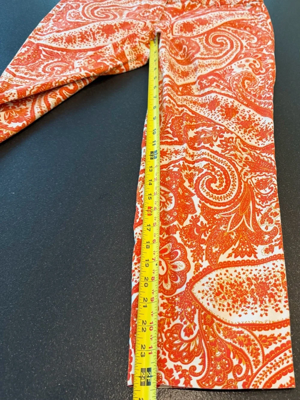 J.Crew City Fit Paisley Pants 10 Orange Red Stretch Straight Leg Preppy